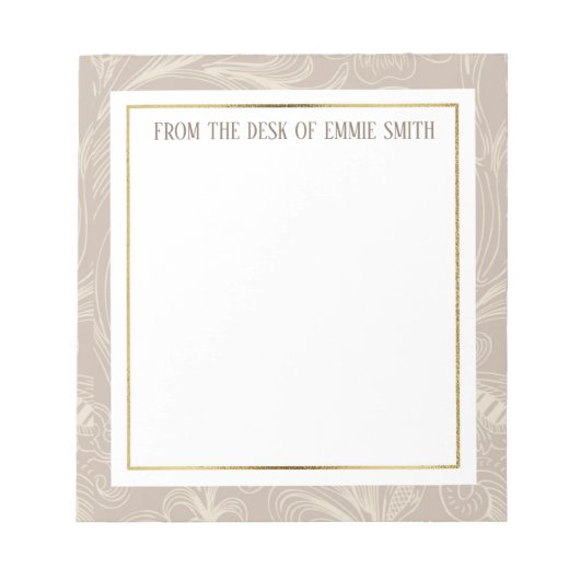 カスタムソフトブラウンフローラと金ゴールド ノートパッド (正面)