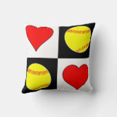 カスタムソフトボールとハートスクエア市松模様にパターン クッション (裏面)