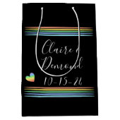 カスタムソフトレインボーレトロストライプハート ミディアムペーパーバッグ (正面)