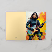 カスタムソルジャーガールギタリストアー感動的ト 箔グリーティングカード (外側レイダウン)