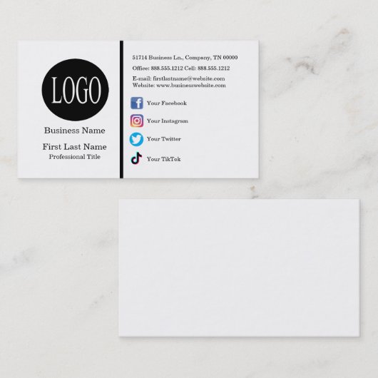 カスタムソーシャルメディアアイコンのミニマルモダンリスト 名刺 (正面/裏面)