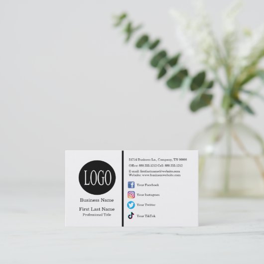 カスタムソーシャルメディアアイコンのミニマルモダンリスト 名刺 (スタンド正面)