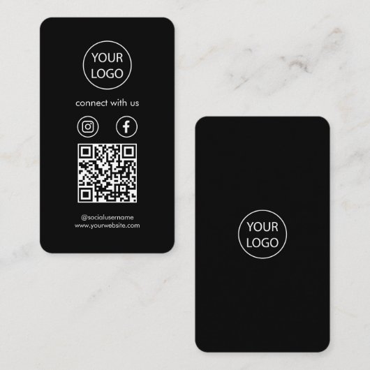 カスタムソーシャルメディアQRコードブラックブシン 名刺 (正面/裏面)