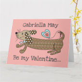 カスタムソーセージ犬ダックスシュントのバレンタインデイカード カード (黄色い花)