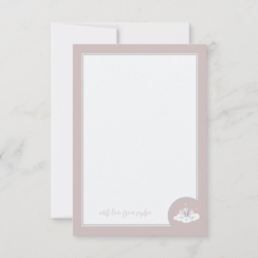 カスタムゾウのピンクのベビーシャワーサンキューカード サンキューカード (裏面)