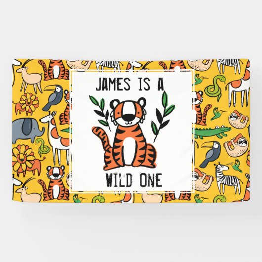 カスタムタイガーワイルドワンファースト誕生日パーティー 横断幕 (横)