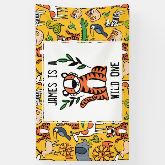 カスタムタイガーワイルドワンファースト誕生日パーティー 横断幕 (縦)