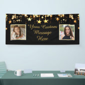 カスタムタイトル大事な行事ブラック金ゴールドスターズ2枚 横断幕 (トレードショー)