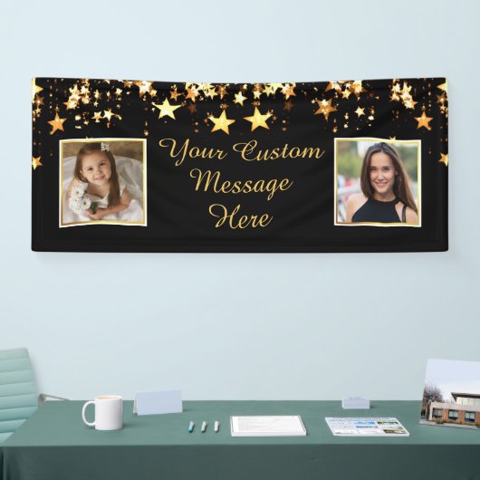 カスタムタイトル大事な行事ブラック金ゴールドスターズ2枚 横断幕 (トレードショー)