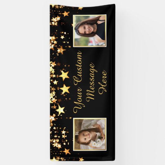 カスタムタイトル大事な行事ブラック金ゴールドスターズ2枚 横断幕 (縦)