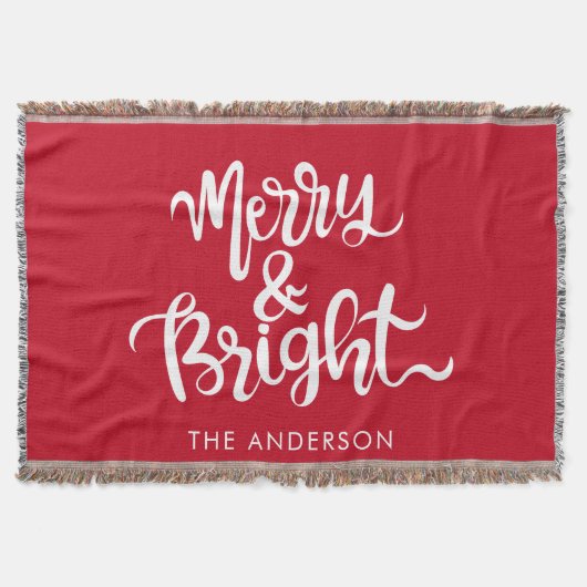 カスタムタイポグラフィと明るいメリースクリプトレッド スローブランケット (正面)