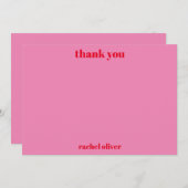 カスタムタイポグラフィはっきりしたピンクレッドモダンバルミツワー サンキューカード (正面/裏面)