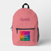 カスタムタイポグラフィスクリプト名Charismaカ無地のラー プリントバックパック (正面)