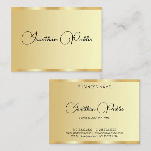 カスタムタイポグラフィスクリプト金ゴールドルックプロフェッショナル 名刺 (正面/裏面)