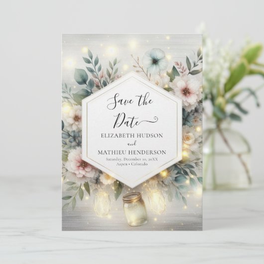 カスタムタイポグラフィメイスンジャー結婚ズ セーブザデート (スタンド正面)