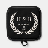 カスタムタイポグラフィモダンカップル名イニシャル 鍋敷き (正面)