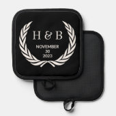 カスタムタイポグラフィモダンカップル名イニシャル 鍋敷き (正面/裏面)