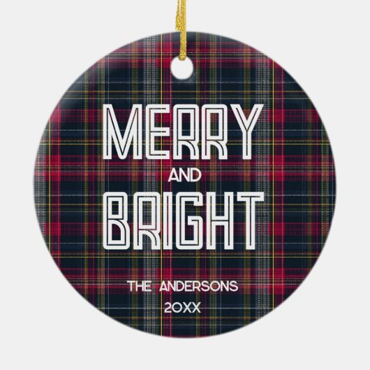 カスタムタルタン家族写真ホリデーグッズ Merry & Bright セラミックオーナメント (裏面)