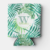 カスタムターコイズと緑の熱帯パーム葉: 缶クーラー (正面)