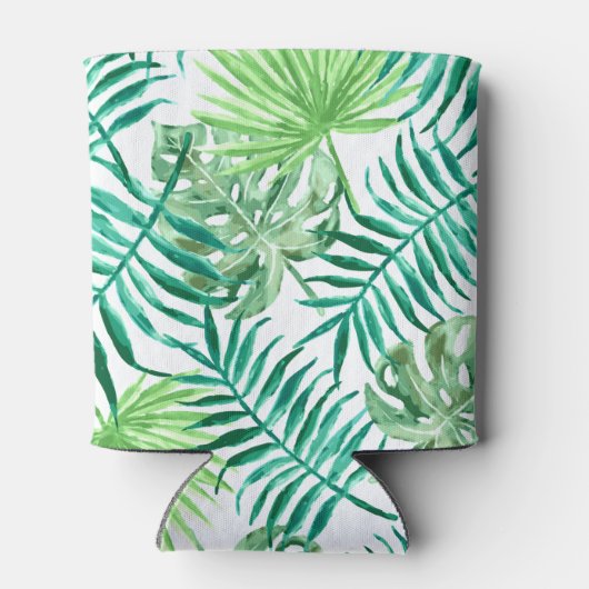 カスタムターコイズと緑の熱帯パーム葉: 缶クーラー (裏面)
