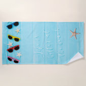カスタムターコイズウッドウィズウィズサングラスサマー ビーチタオル (正面)
