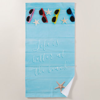 カスタムターコイズウッドウィズウィズサングラスサマー ビーチタオル