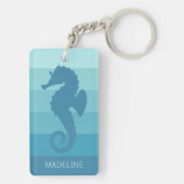 カスタムターコイズブルーグリーンストライプ柄 キーホルダー (裏面)