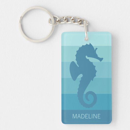 カスタムターコイズブルーグリーンストライプ柄 キーホルダー (正面)