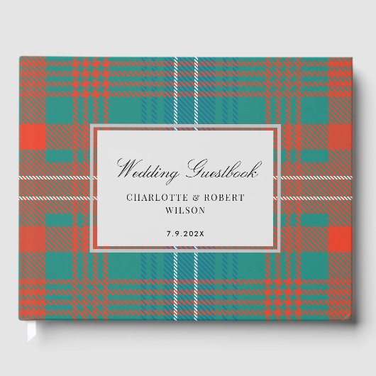 カスタムタータンチェック素朴ウィルソン結婚プレイド ゲストブック (正面)