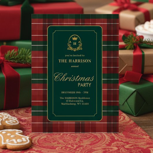カスタムタータンチェック クリスマスパーティー招待状 シーズンカード
