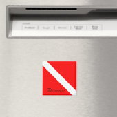 カスタムダイバーダウンSCUBAフラッグ赤と白スクエア マグネット (インサイチュ (食洗機))