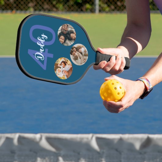 カスタムダディ40歳のバースデーモダン3フォトコラージュ ピックルボールラケット (インサイチュ)