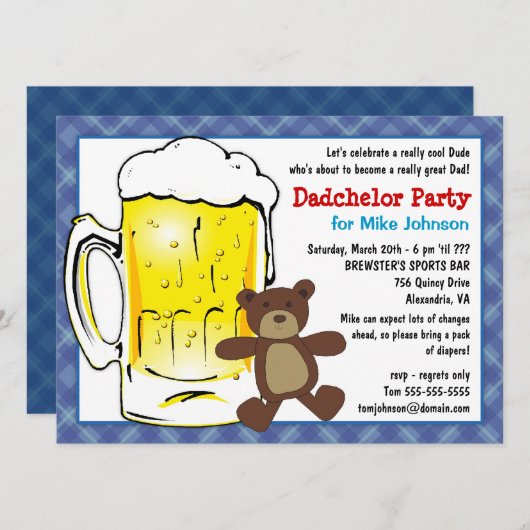 カスタムダドシェルパーティの招待状 – おむつケグ 招待状 (正面/裏面)