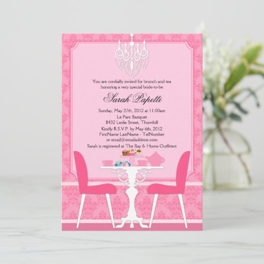 カスタムダマスクとシャンデリアブライダル茶パーティー 招待状 (スタンド正面)