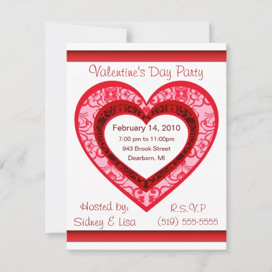 カスタムダマスクハートバレンタイン招待状 招待状 (正面)