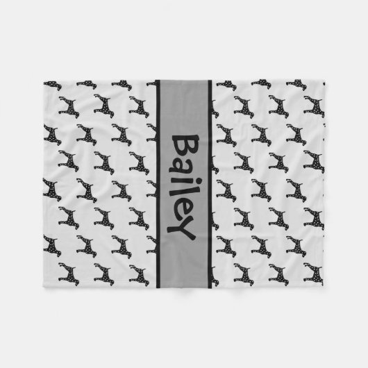 カスタムダルマティアン犬のシルエット フリースブランケット (正面(横))