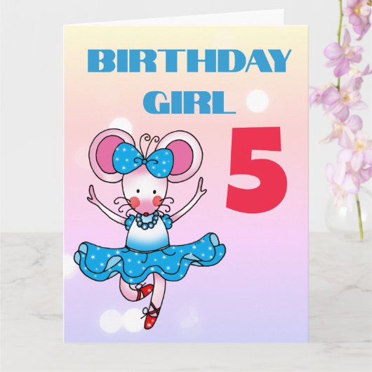 カスタムダンシングマウス 5歳の誕生日おめでとう カード (蘭)