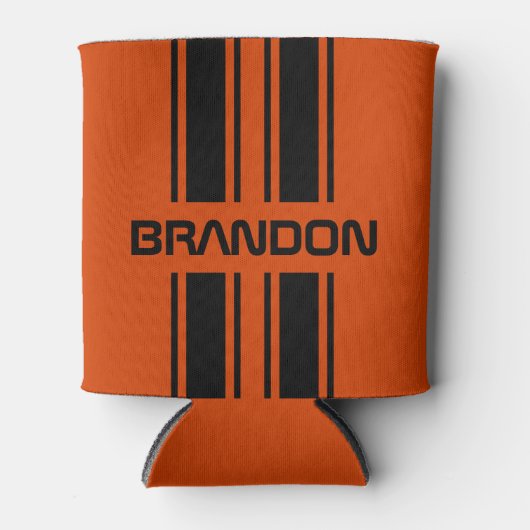 カスタムダークオレンジブラックオートレーススポーツストライプ 缶クーラー (正面)