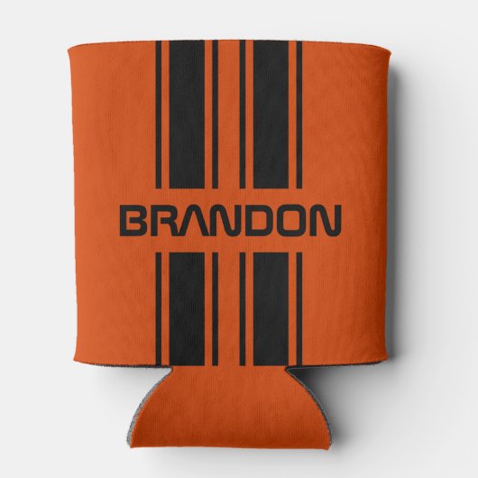 カスタムダークオレンジブラックオートレーススポーツストライプ 缶クーラー (裏面)