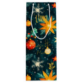 カスタムダークグリーンと金ゴールドフェスティバルバッグ ワインギフトバッグ (裏面)