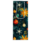 カスタムダークグリーンと金ゴールドフェスティバルバッグ ワインギフトバッグ (正面)