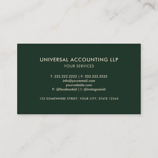 カスタムダークグリーンエステティックプロフェッショナル 名刺 (裏面)