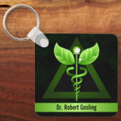 カスタムダークグリーンカドゥセウス代替医療 キーホルダー (正面)
