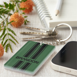 カスタムダークグリーンブラックオートレーススポーツストライプズ キーホルダー