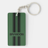 カスタムダークグリーンブラックオートレーススポーツストライプズ キーホルダー (裏面)