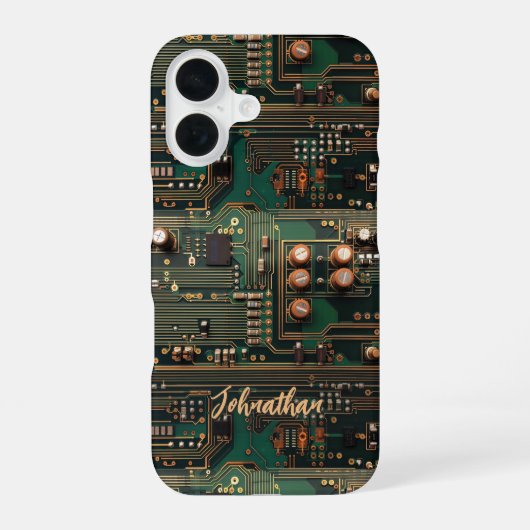 カスタムダークグリーン基板パターン iPhone 16ケース (裏面)
