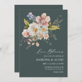 カスタムダークグリーン白ピンクフォーエバーラブ結婚ズ 招待状 (正面/裏面)