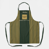 カスタムダークグリーン&金ゴールドストライプ エプロン (正面)
