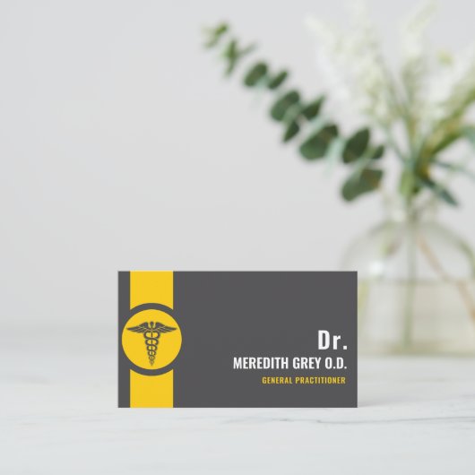 カスタムダークグレーブラックイエロードクファンシーター 名刺 (スタンド正面)