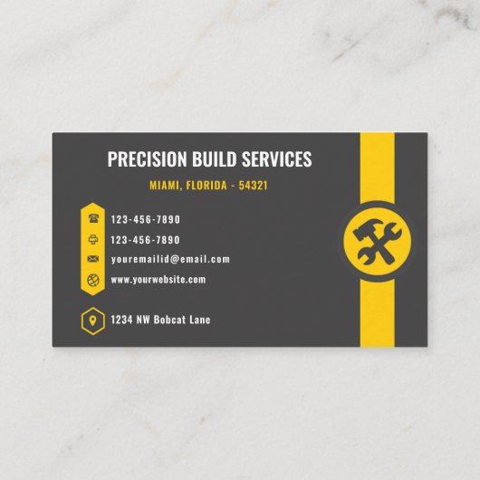 カスタムダークグレーブラックイエロー建築ワーカー 名刺 (裏面)